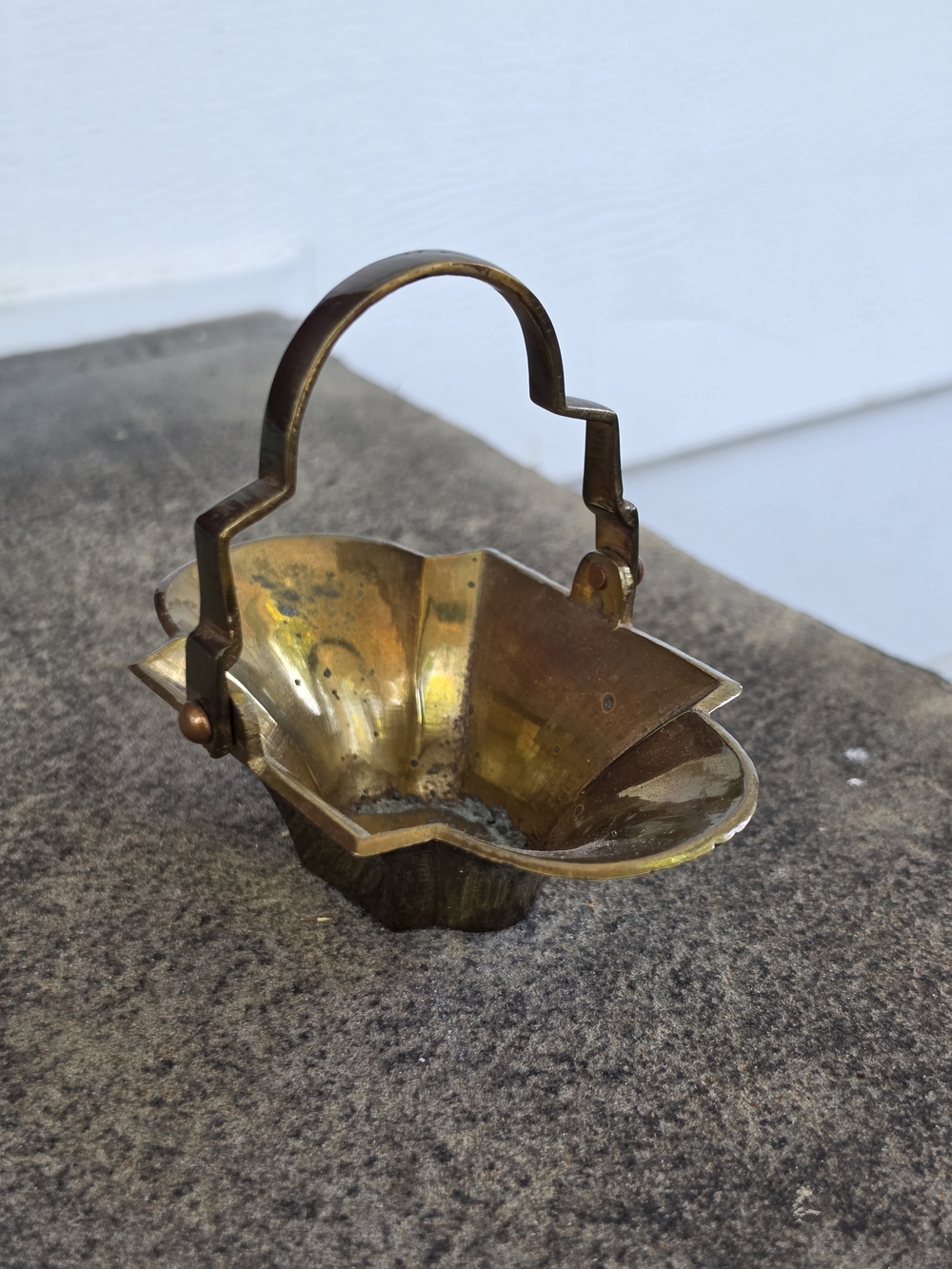Brass Decorative Basket with Fold-Down Handle